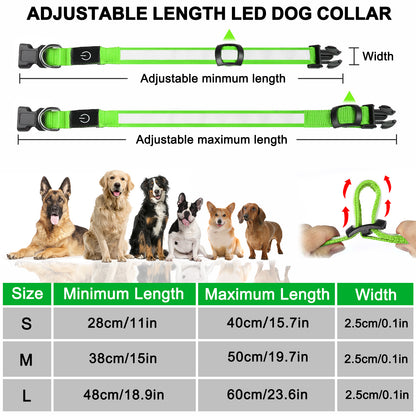 Light Up Dog Collar - Dog Collar Lights For The Dark Night, Adjustable Flashing Dog Collar Rechargeable
