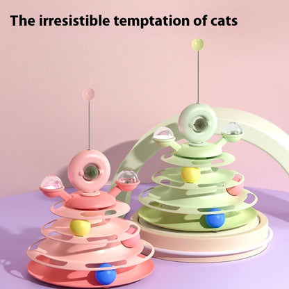 4 Levels Cat Toy Tower Turntable Roller Balls Toys Interactive Intelligence Pets Toys Training