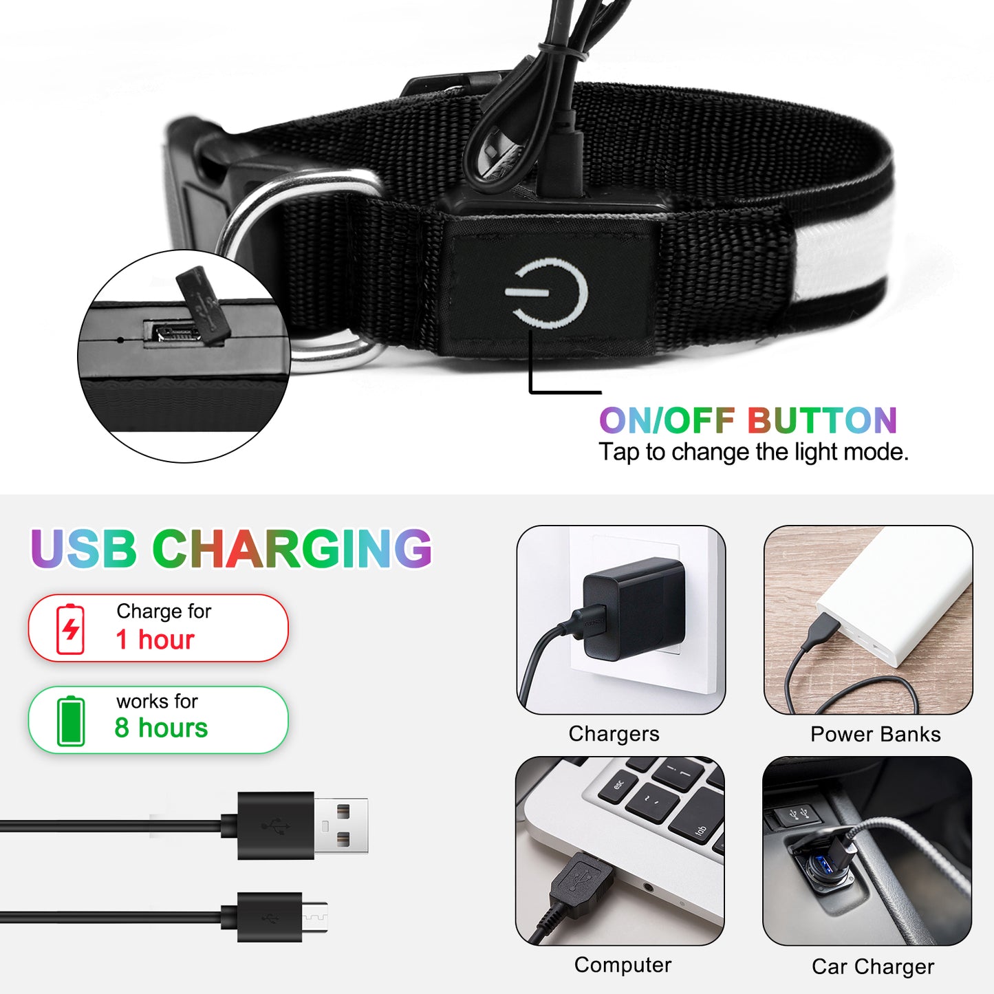 Light Up Dog Collar - Dog Collar Lights For The Dark Night, Adjustable Flashing Dog Collar Rechargeable