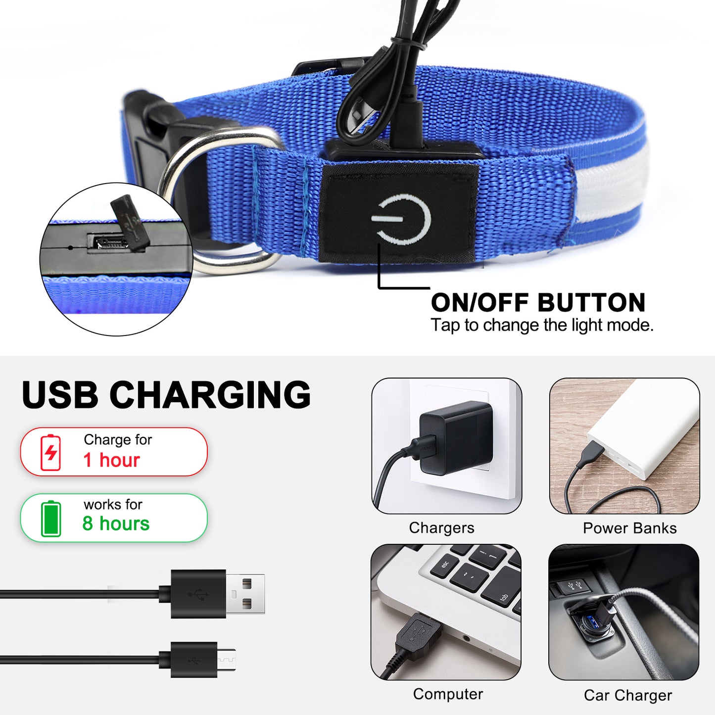 Light Up Dog Collar - Dog Collar Lights For The Dark Night, Adjustable Flashing Dog Collar Rechargeable