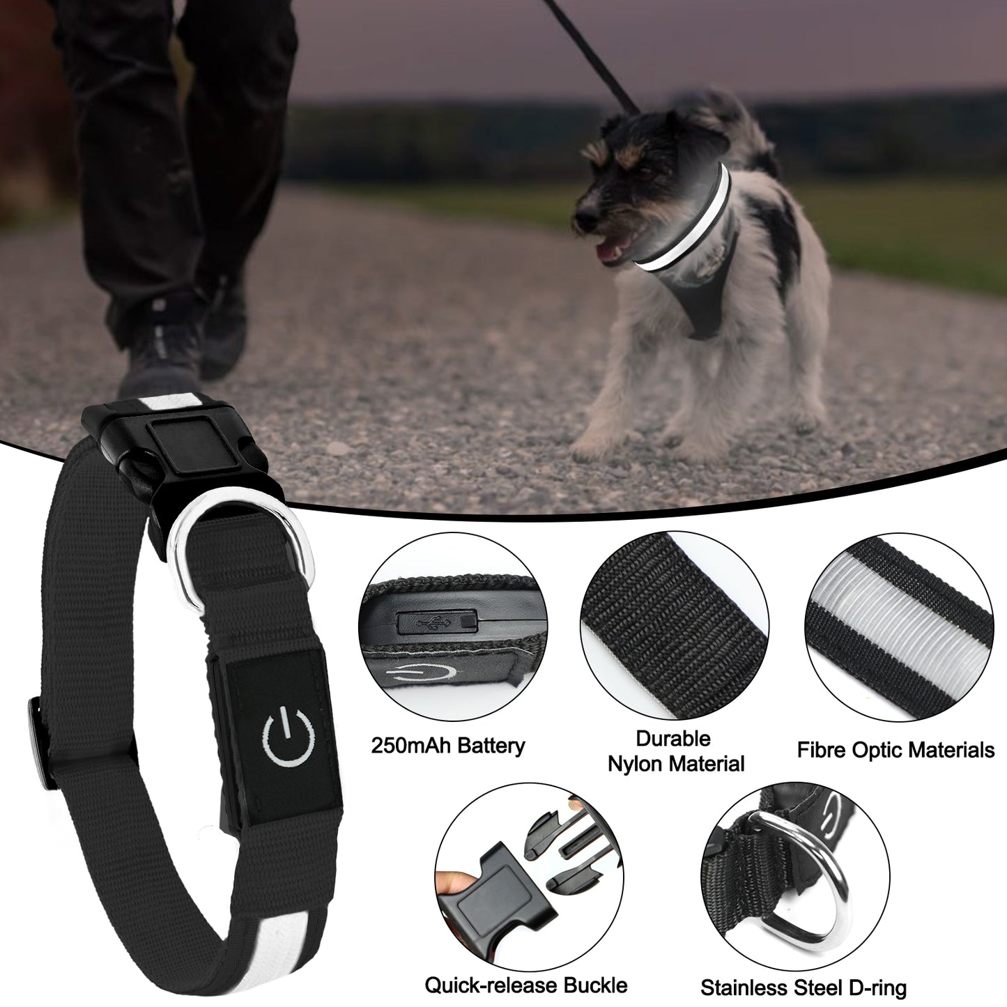 Light Up Dog Collar - Dog Collar Lights For The Dark Night, Adjustable Flashing Dog Collar Rechargeable