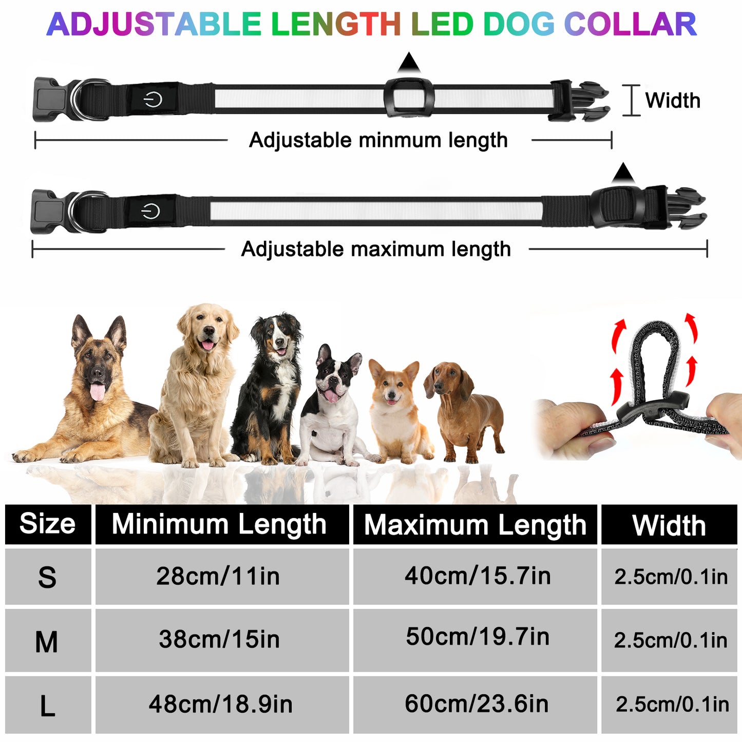 Light Up Dog Collar - Dog Collar Lights For The Dark Night, Adjustable Flashing Dog Collar Rechargeable